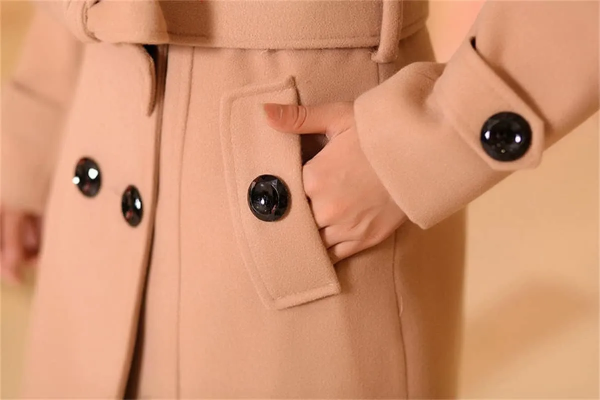 Andongnywell Women's Double Breasted Pea Coat Winter Mid-Long Trench Coat with Belt mid long tweed woollen Overcoats