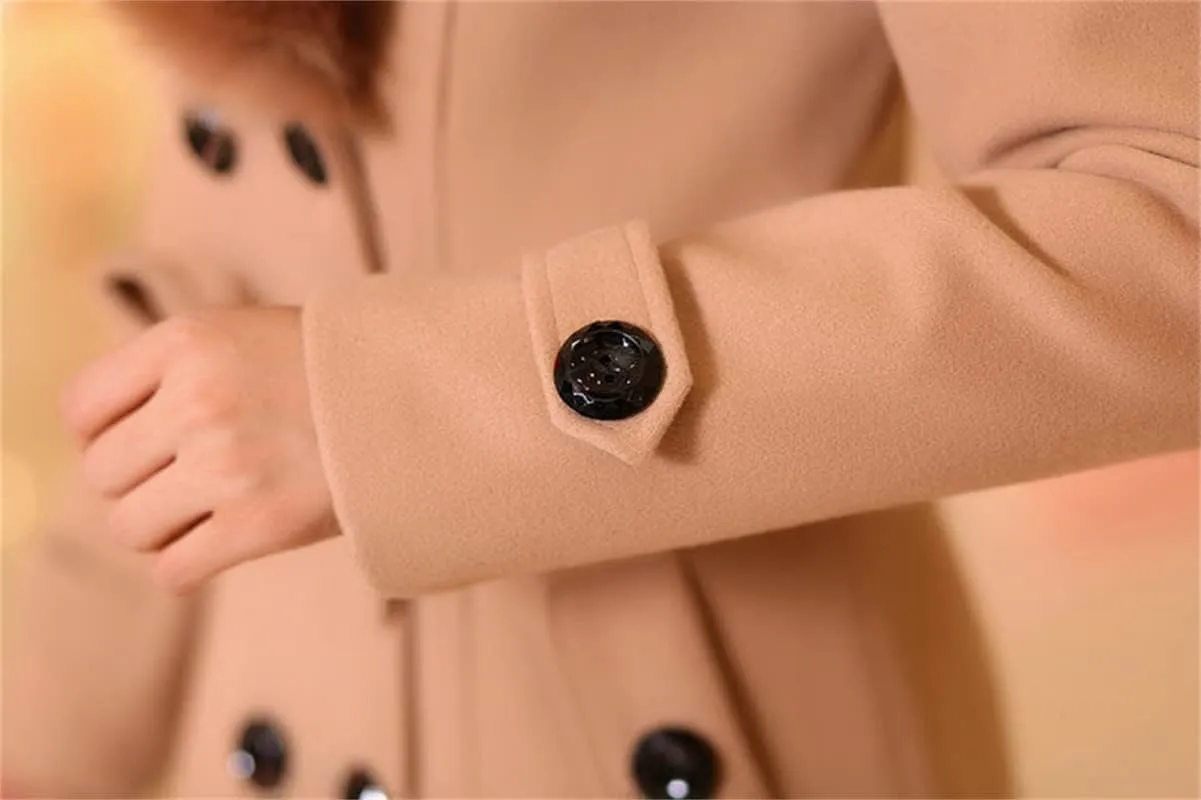 Andongnywell Women's Double Breasted Pea Coat Winter Mid-Long Trench Coat with Belt mid long tweed woollen Overcoats