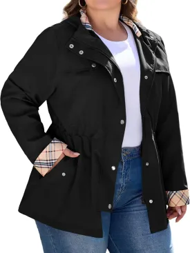 Bloggerlove Rain Jacket Women Plus Size Long Raincoat with Hood Waterproof Outdoor Trench Coat