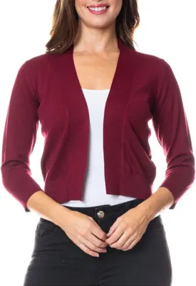 Bolero Cropped Cardigans Shrugs for Women - 3/4 Sleeve Open Front Cover up for Dresses