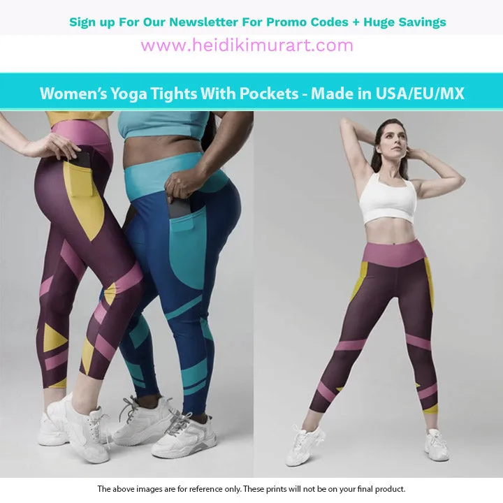Brown Abstract Leggings With Pockets, Abstract Best Leggings With Pockets For Women - Made in USA/EU/MX
