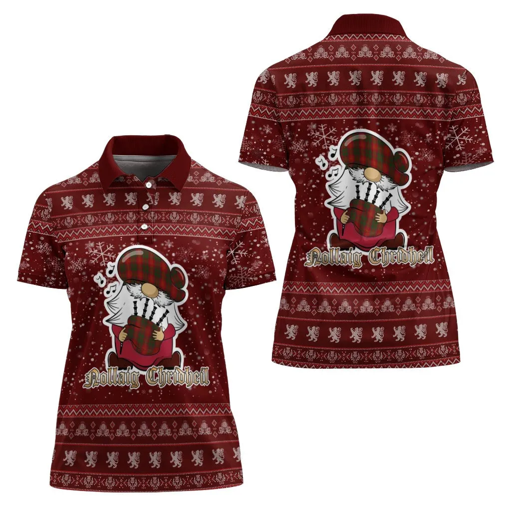 Burns Clan Christmas Family Polo Shirt with Funny Gnome Playing Bagpipes