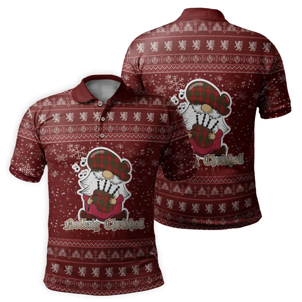Burns Clan Christmas Family Polo Shirt with Funny Gnome Playing Bagpipes