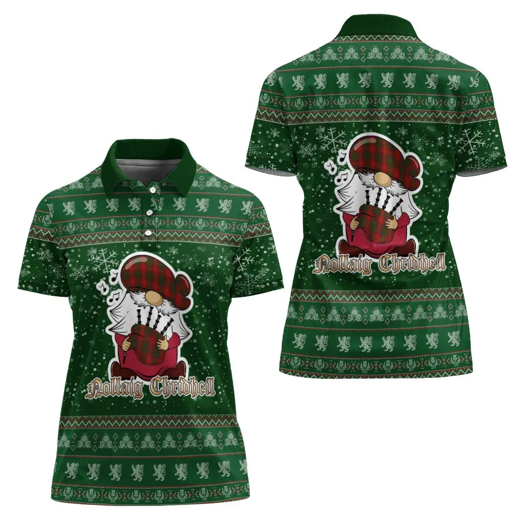 Burns Clan Christmas Family Polo Shirt with Funny Gnome Playing Bagpipes