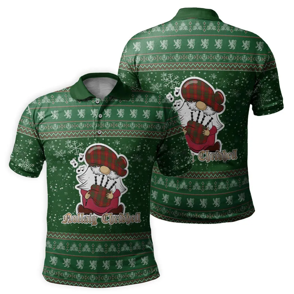 Burns Clan Christmas Family Polo Shirt with Funny Gnome Playing Bagpipes