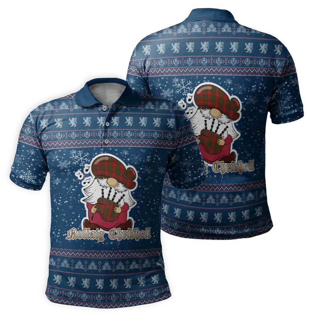 Burns Clan Christmas Family Polo Shirt with Funny Gnome Playing Bagpipes