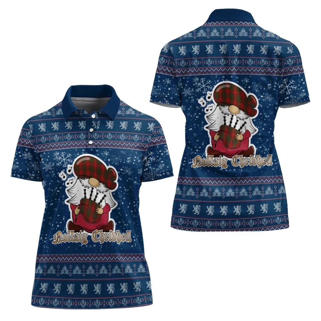Burns Clan Christmas Family Polo Shirt with Funny Gnome Playing Bagpipes