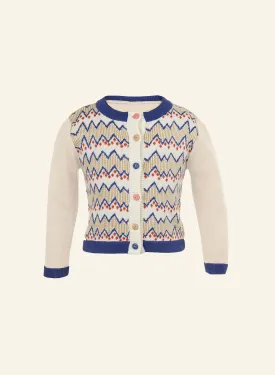 Children's Cardigan - Cream Zig Zag