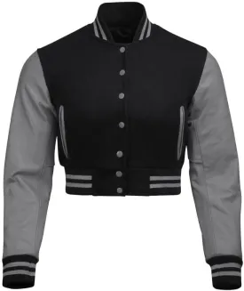 Cropped Varsity Jacket Women - Premium Quality Leather and Wool Baseball Letterman Jacket for Women's, Long Sleeve