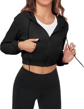 Cropped Zip Up Hoodie Women Jacket Top Sweatshirt Casual Basic Gym Workout Sport