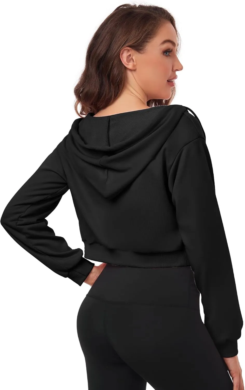 Cropped Zip Up Hoodie Women Jacket Top Sweatshirt Casual Basic Gym Workout Sport