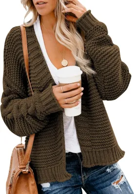 Dokotoo Womens Open Front Long Sleeve Chunky Knit Cardigan Sweaters Loose Outwear Coat
