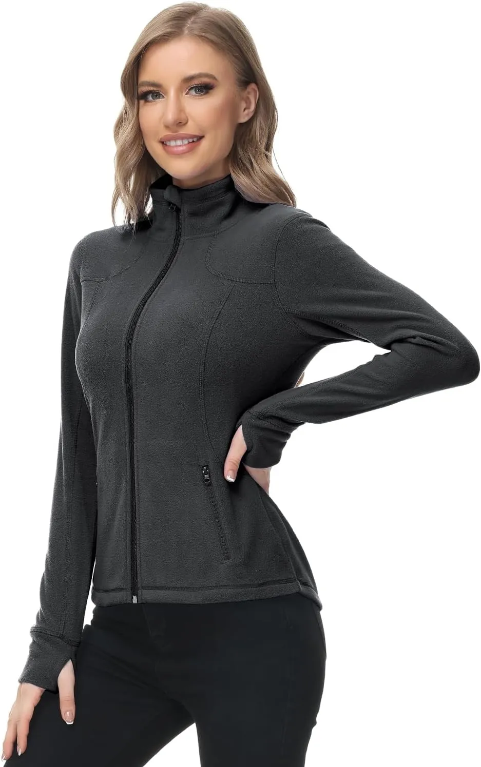 Dolcevida Women's Lightweight Soft Fleece Athletic Running Track Jackets Slim Fit Workout Jacket with Thumb Holes