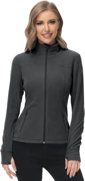 Dolcevida Women's Lightweight Soft Fleece Athletic Running Track Jackets Slim Fit Workout Jacket with Thumb Holes