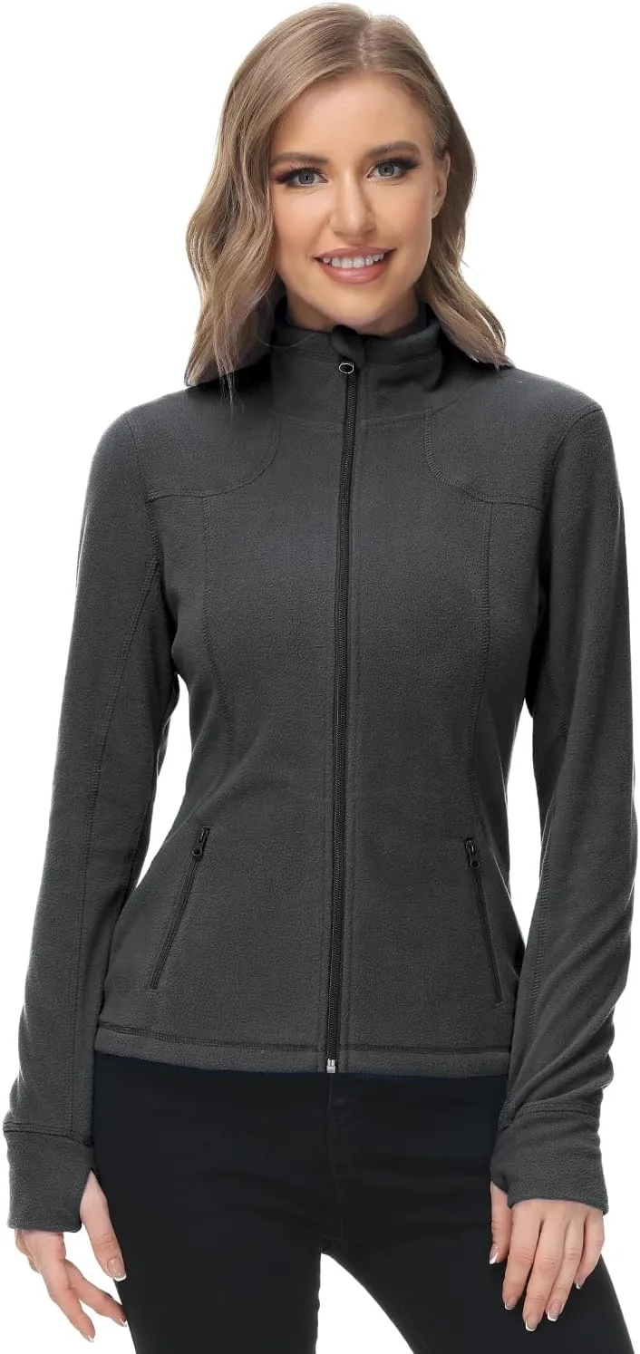 Dolcevida Women's Lightweight Soft Fleece Athletic Running Track Jackets Slim Fit Workout Jacket with Thumb Holes