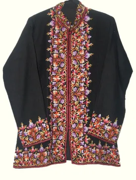 Embroidered Woolen Jacket Black, Multicolor Embroidery #BD-006