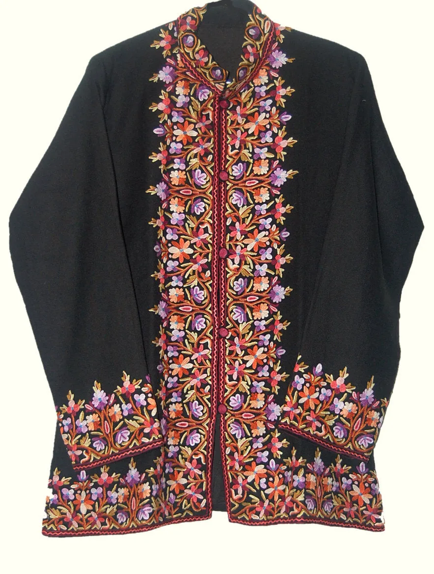 Embroidered Woolen Jacket Black, Multicolor Embroidery #BD-006
