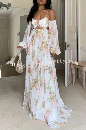 Everlasting Love Floral Print Cold Shoulder Cutout Open Back Maxi Dress