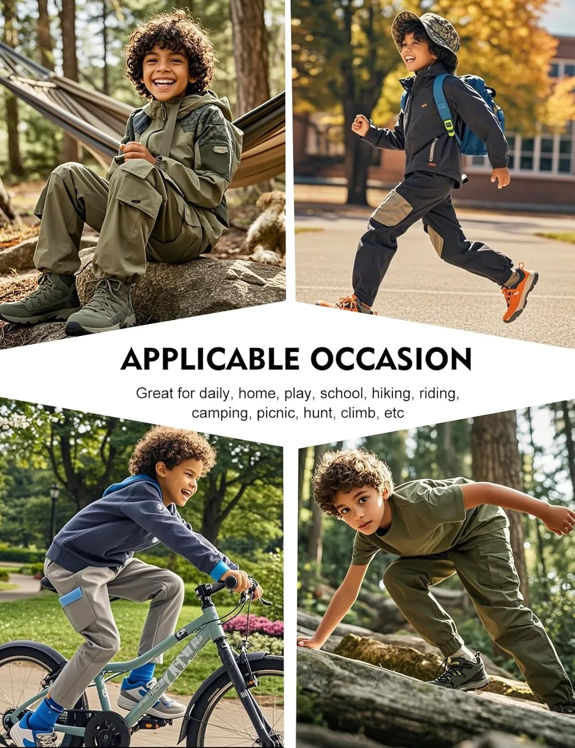 Flygo Boys Cargo Joggers Pants Quick Dry Hiking Pants Lightweight Outdoor Water-Resistant Athletic Track Trousers