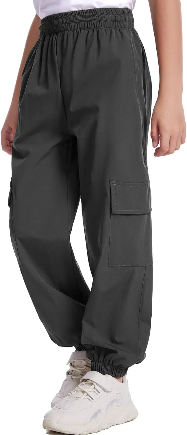 Flygo Boys Cargo Joggers Pants Quick Dry Hiking Pants Lightweight Outdoor Water-Resistant Athletic Track Trousers