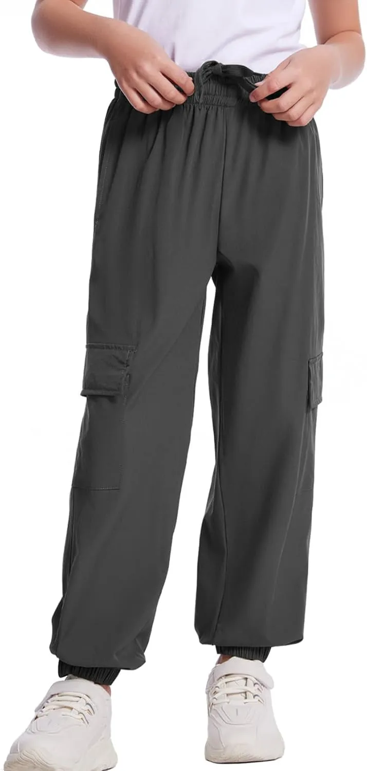 Flygo Boys Cargo Joggers Pants Quick Dry Hiking Pants Lightweight Outdoor Water-Resistant Athletic Track Trousers
