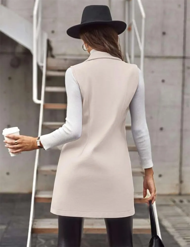 IDEALSANXUN Womens Long Wool Vest Fall Winter Sleeveless Blazer Jackets Double Breasted Trench Coats