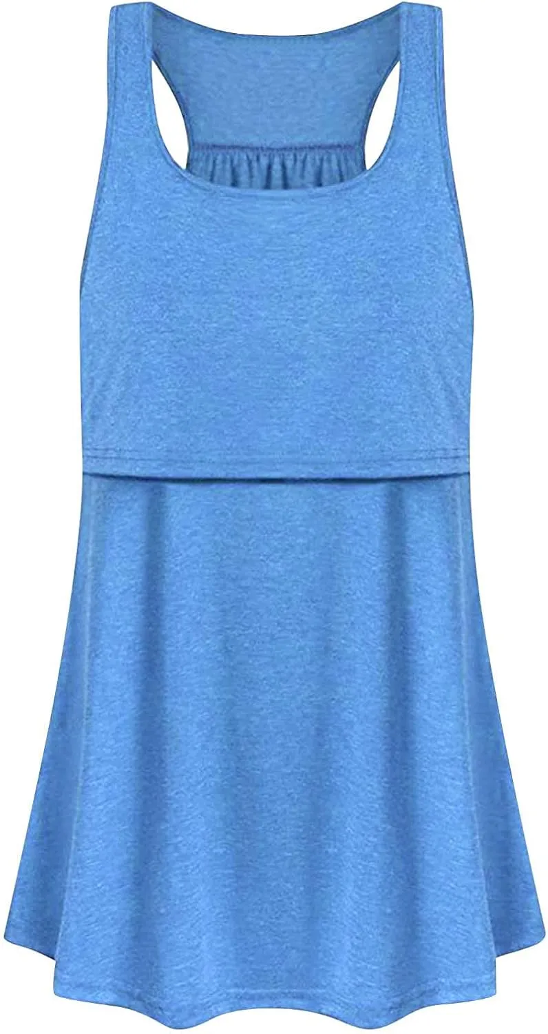 LIUguoo Women's Maternity Nursing Dress Hospital Breastfeeding Tank Dresses Casual Summer Sleeveless Pregnancy Nightgown