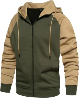 Men's Hoodie Loose Fit Color Blocking Full Zip Up Hooded Sweatshirt Long Sleeve Casual Hoodies with Pocket