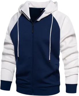 Men's Hoodie Loose Fit Color Blocking Full Zip Up Hooded Sweatshirt Long Sleeve Casual Hoodies with Pocket