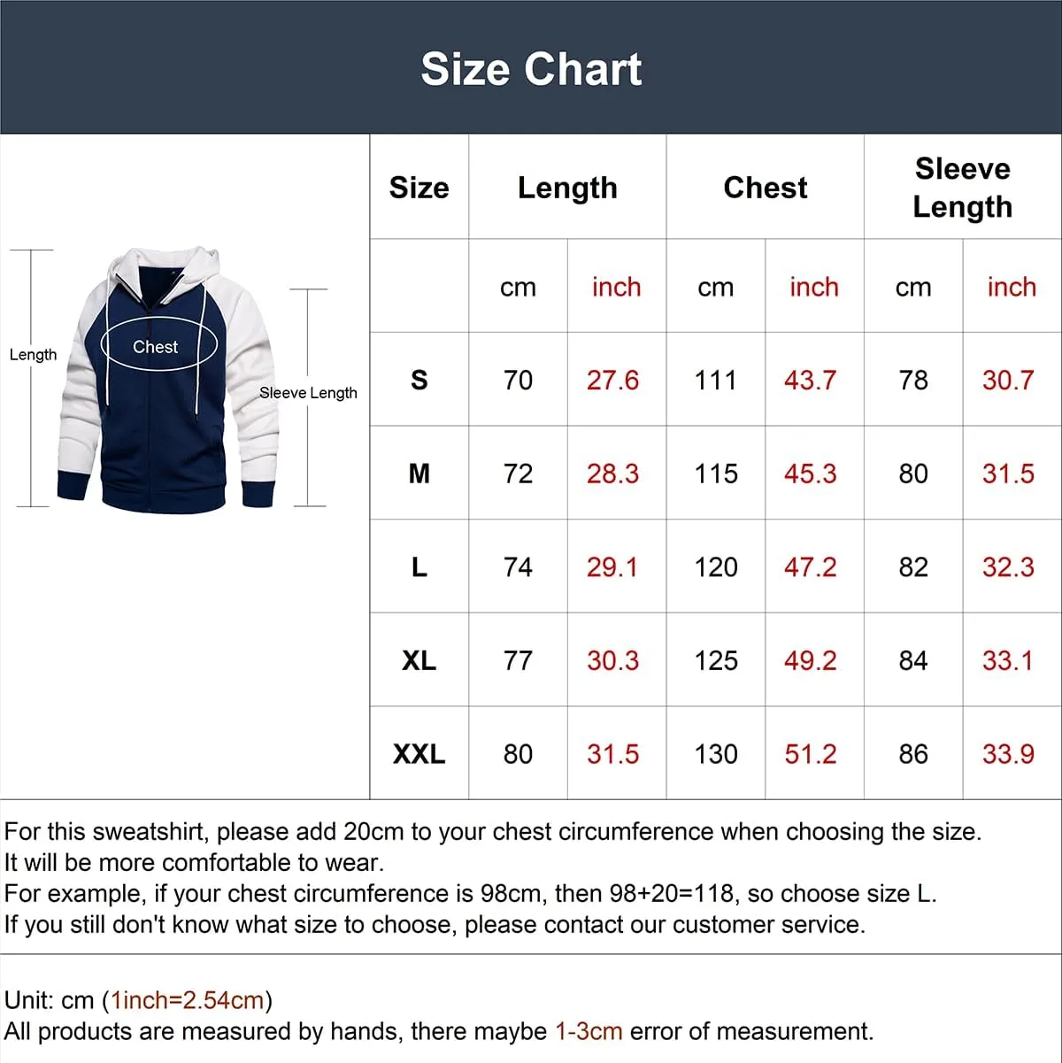 Men's Hoodie Loose Fit Color Blocking Full Zip Up Hooded Sweatshirt Long Sleeve Casual Hoodies with Pocket
