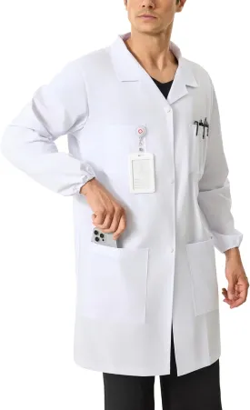 Men's Lab Coats Snap Closure 4 Pockets Elastic Cuffs Professional Medicas Long Sleeve Labcoats Scientist College
