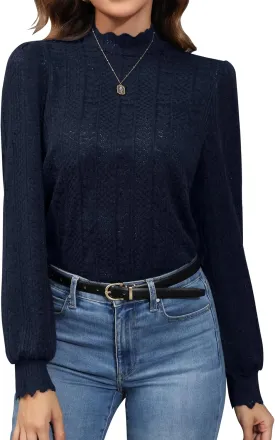 Micoson Women Lace Shirts Mock Neck Long Sleeve Top Casual Blouses Stretch Lace Slim T Shirt Dressy Blouse Tunic Tops