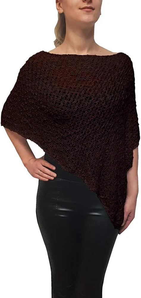 Mimosa Ladies Popcorn Crochet Stretch Lace Fish Net Batwing Small Poncho