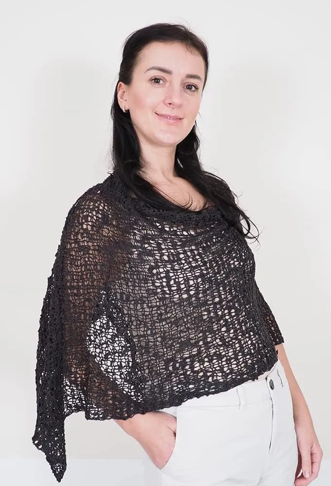 Mimosa Ladies Popcorn Crochet Stretch Lace Fish Net Batwing Small Poncho