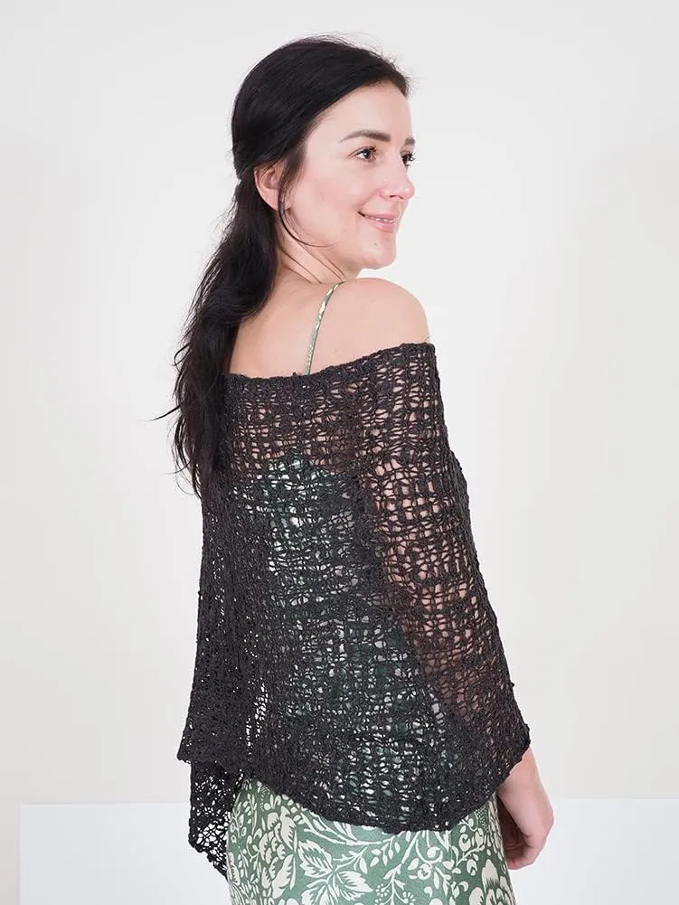 Mimosa Ladies Popcorn Crochet Stretch Lace Fish Net Batwing Small Poncho