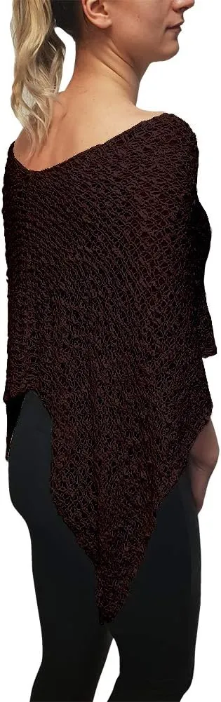 Mimosa Ladies Popcorn Crochet Stretch Lace Fish Net Batwing Small Poncho