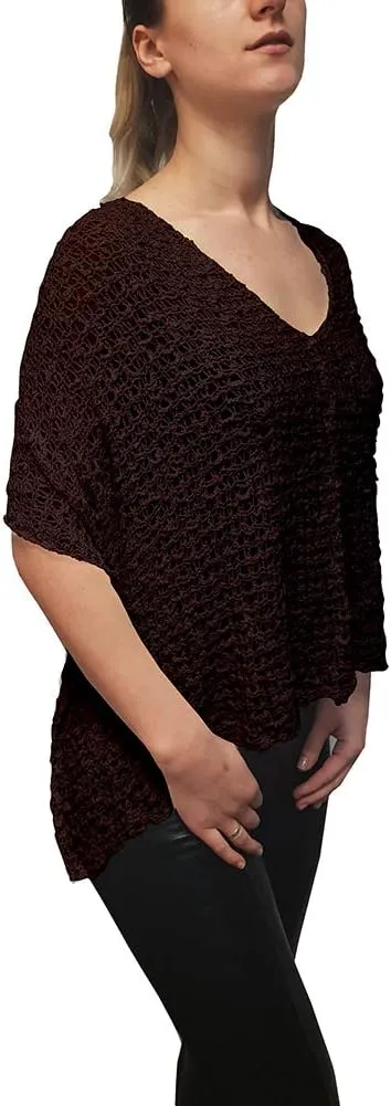 Mimosa Ladies Popcorn Crochet Stretch Lace Fish Net Batwing Small Poncho