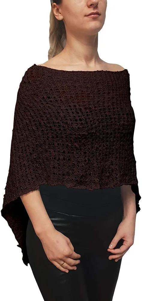 Mimosa Ladies Popcorn Crochet Stretch Lace Fish Net Batwing Small Poncho