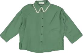 OVERSIZED CROP TOP WITH LACE DETAILED COLLAR-BASIL GREEN