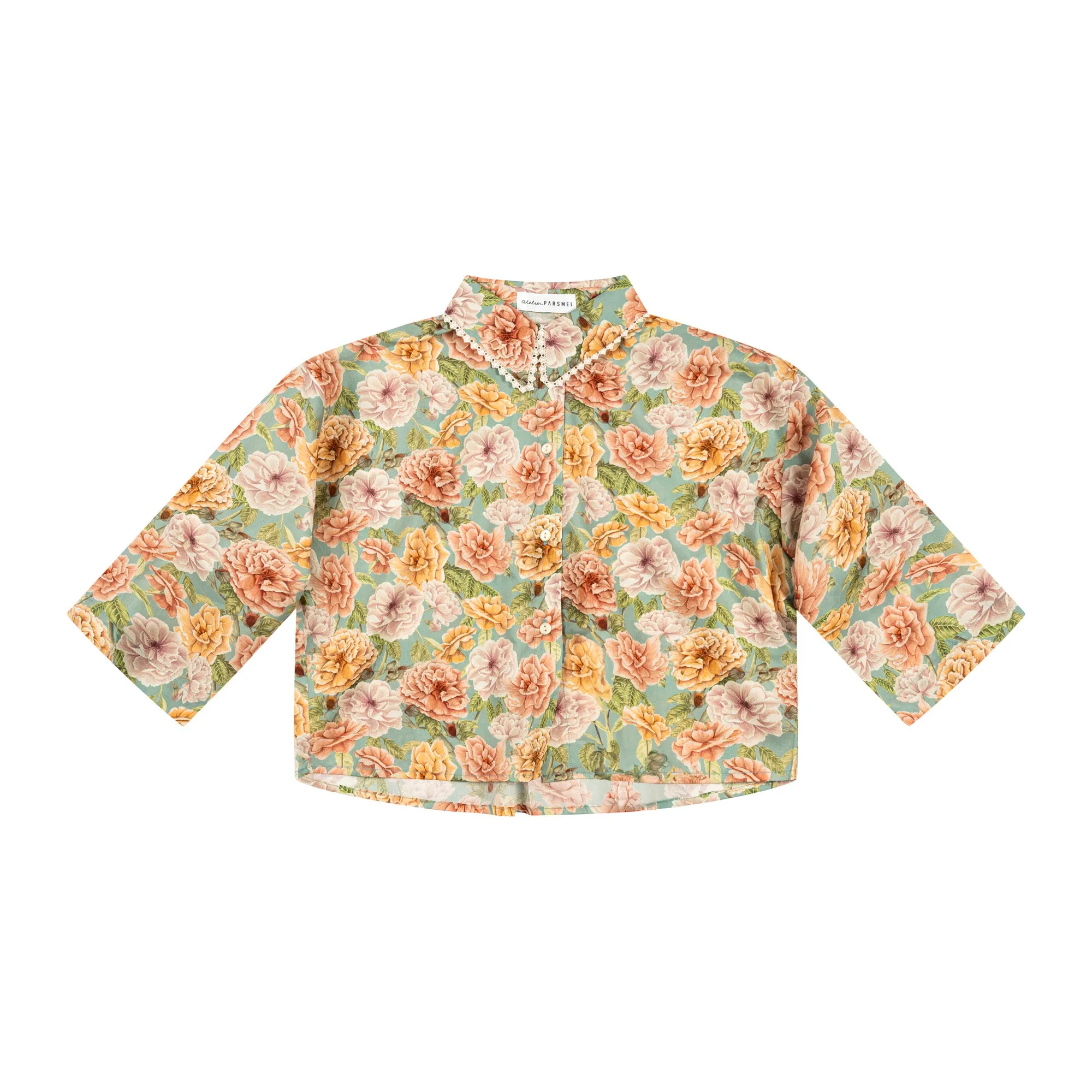OVERSIZED CROP TOP WITH LACE DETAILED COLLAR-ENGLISH ROSE TEAL