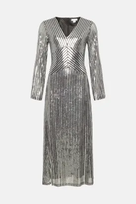 Petite sequin stripe plunge maxi dress
