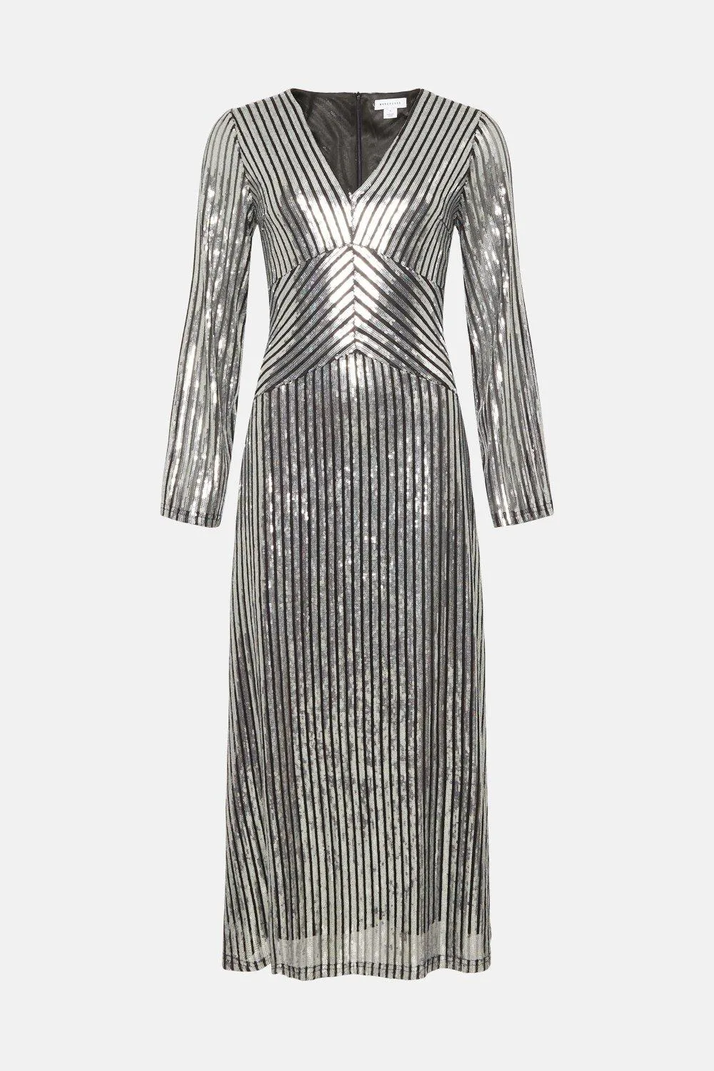 Petite sequin stripe plunge maxi dress