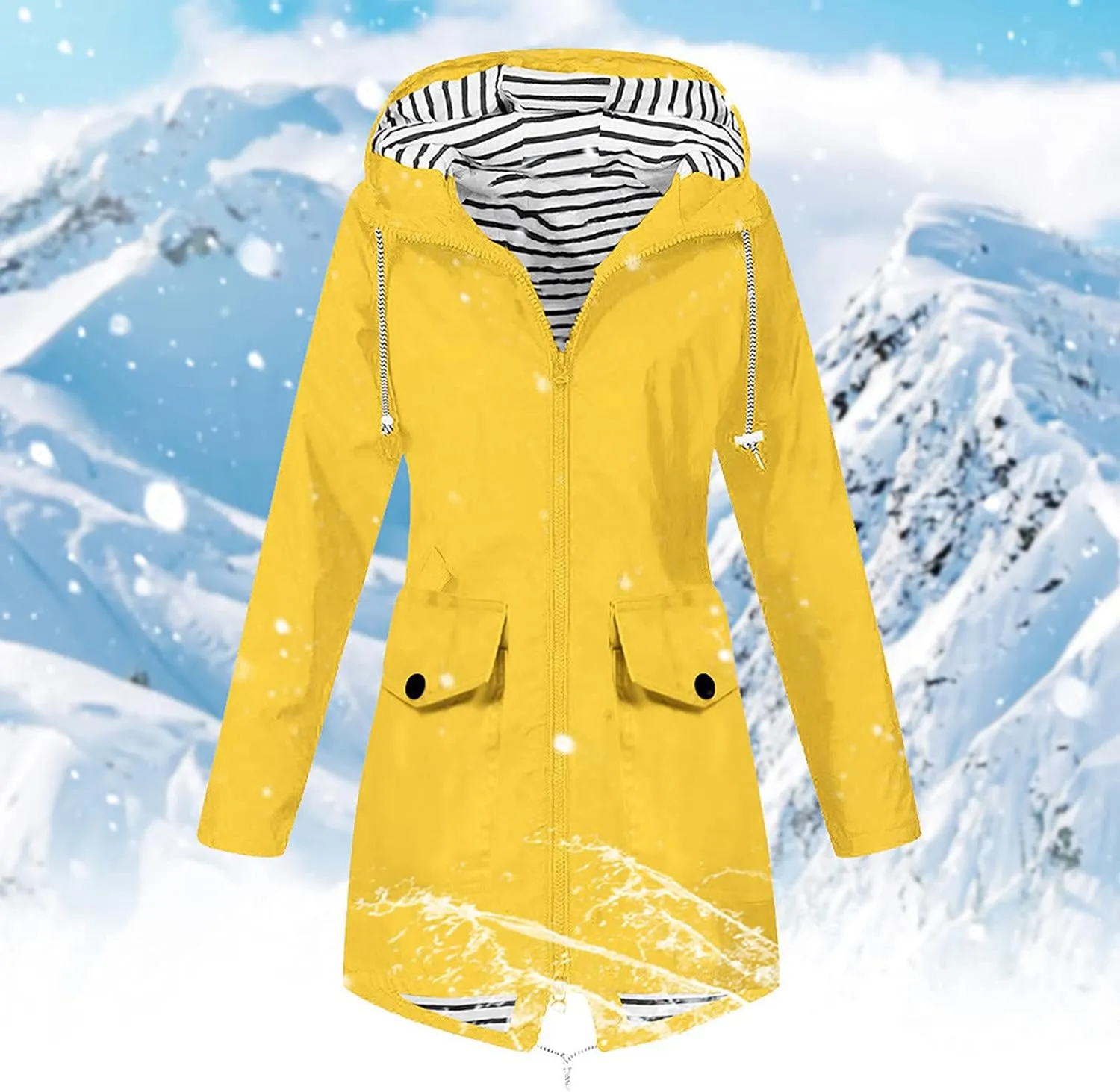 Rain Jacket for Women Lightweight Long Hooded Raincoat Waterproof Outdoor Travel Hiking Windbreaker Trench Coats