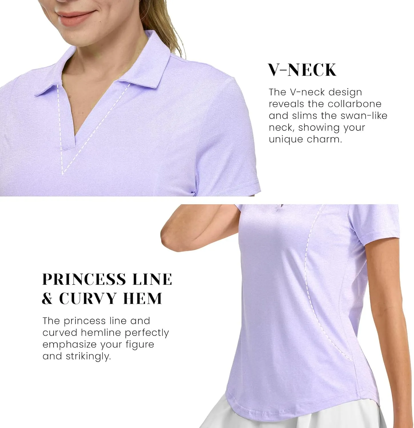 Rdruko Women's Golf Shirts Short Sleeve Polo Tennis V Neck Collared Shirts Dry Fit