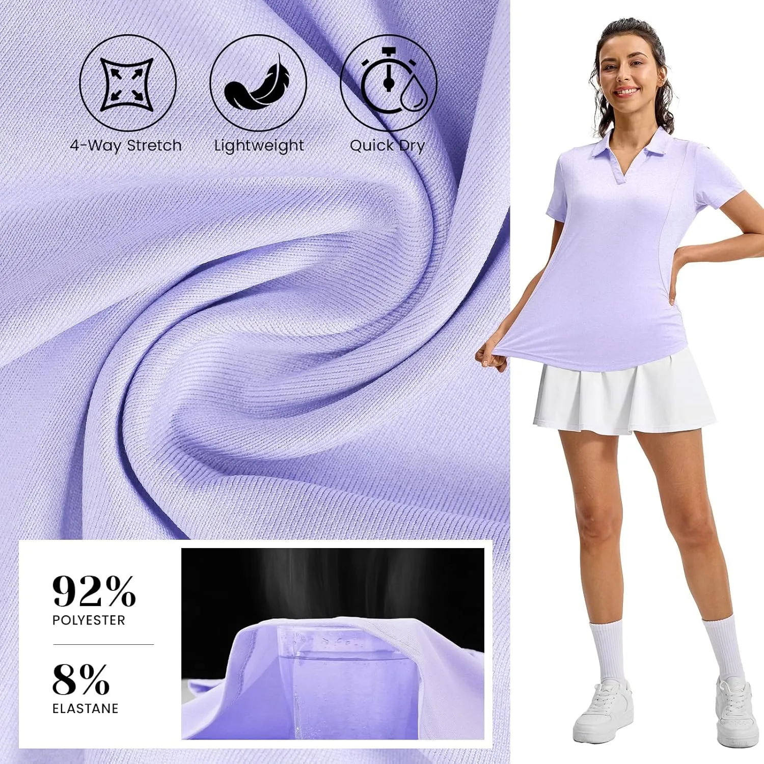 Rdruko Women's Golf Shirts Short Sleeve Polo Tennis V Neck Collared Shirts Dry Fit