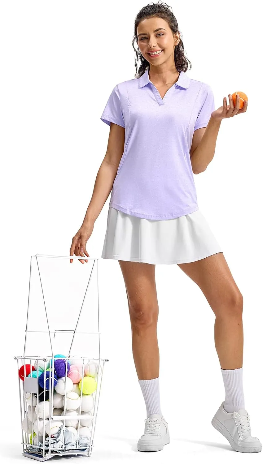 Rdruko Women's Golf Shirts Short Sleeve Polo Tennis V Neck Collared Shirts Dry Fit