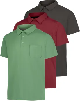 Real Essentials 3 Pack: Men's Short Sleeve Pocket Polo Shirt Dry-Fit Performance Tactical Golf (Available in Big & Tall)