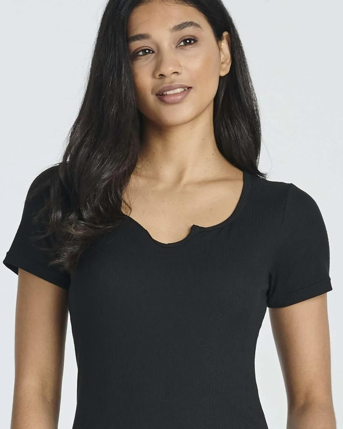Real Essentials 4 Pack: Women's Soft Ribbed Knit Split Neck T-Shirt - Casual Office Summer Top (Available in Plus)