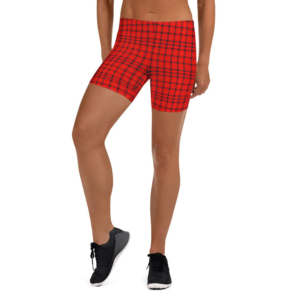 Red Plaid Print Shorts, Classic Best Scottish Tartan Print Women's Shorts-Made in USA/EU
