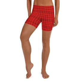 Red Plaid Print Shorts, Classic Best Scottish Tartan Print Women's Shorts-Made in USA/EU